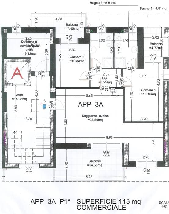 Planimetria 1 di Trilocale di Nuova Costruzione a Desio